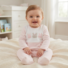 N14624: Baby Girls Embossed Velour All In One (0-9 Months)